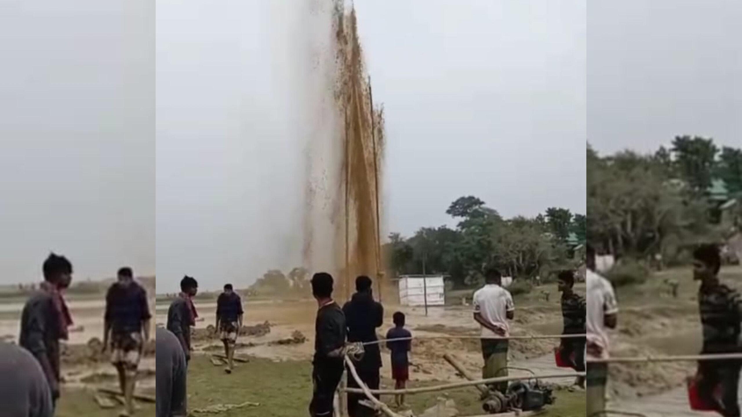 ধর্মপাশায় সেচ বোরিংয়ে গ্যাসচাপের ভয়াবহ উদগীরণ, আতঙ্কে গ্রামবাসী